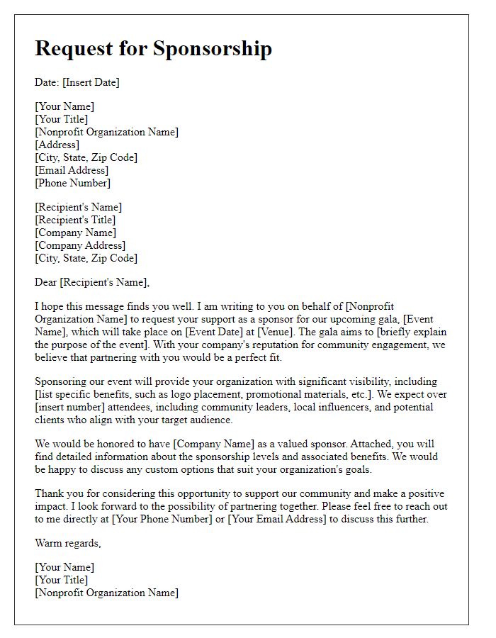 Letter template of formal request for nonprofit gala sponsorship