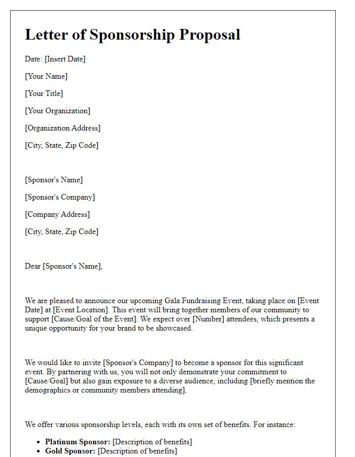 Letter template of sponsorship proposal for gala fundraising event