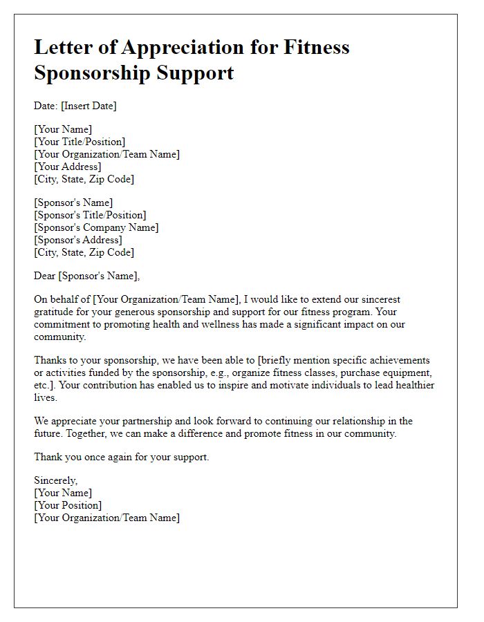 Letter template of appreciation for fitness sponsorship support