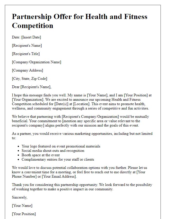 Letter template of partnership offer for health and fitness competition