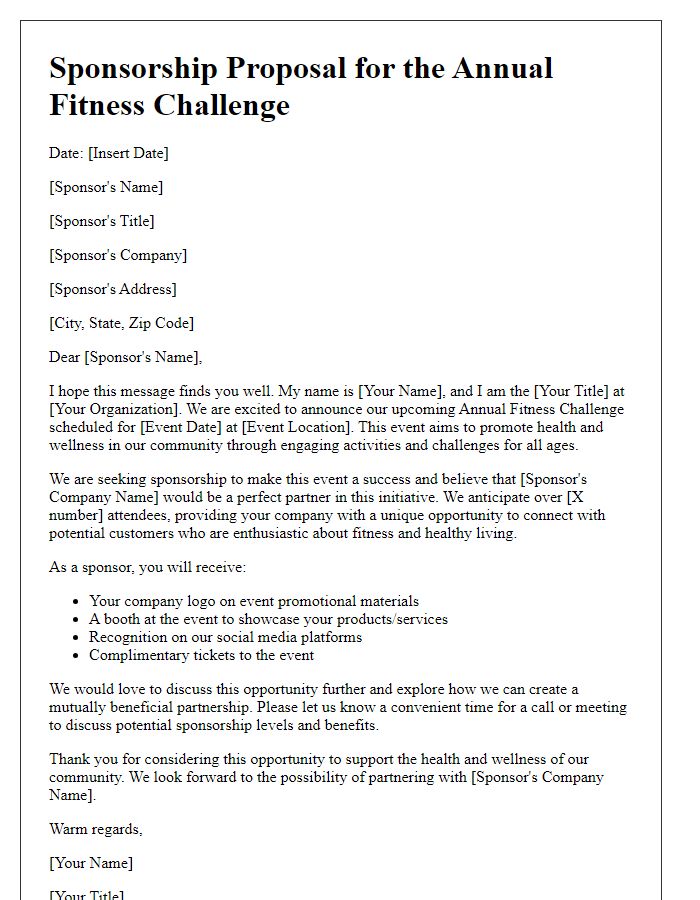 Letter template of proposal for fitness event sponsorship