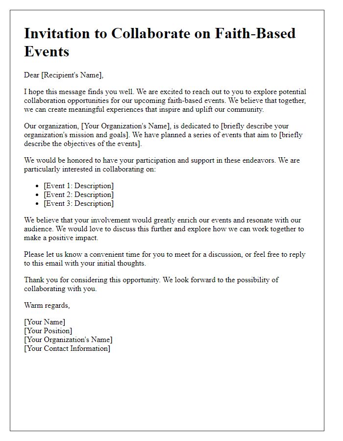 Letter template of invitation for collaboration on faith-based events