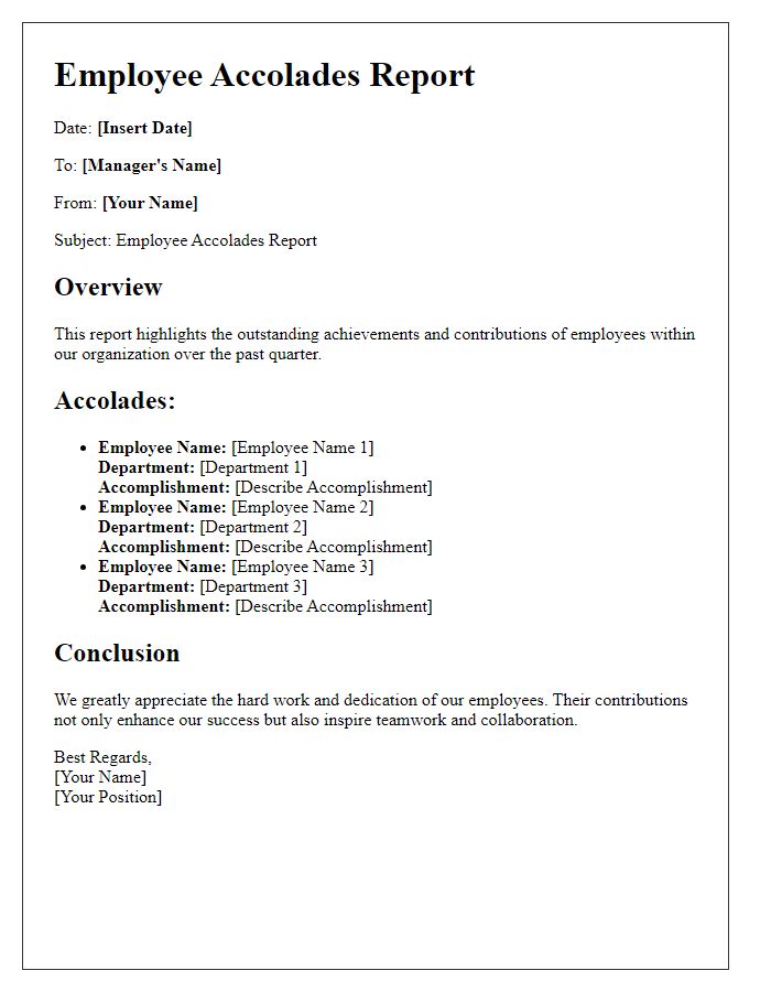 Letter template of employee accolades report.