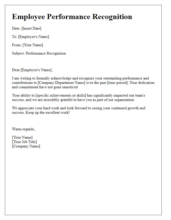 Letter template of employee performance recognition.