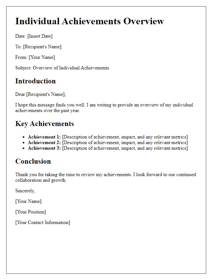 Letter template of individual achievements overview.