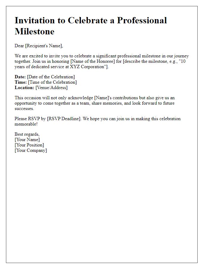 Letter template of professional milestone celebration.