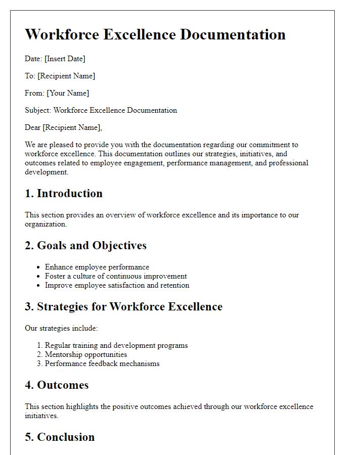 Letter template of workforce excellence documentation.