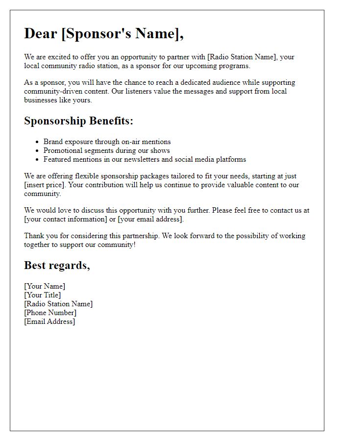 Letter template of community radio sponsorship offer