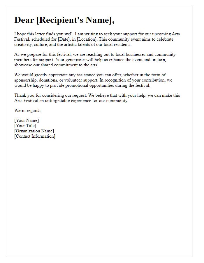 Letter template of arts festival community support inquiry