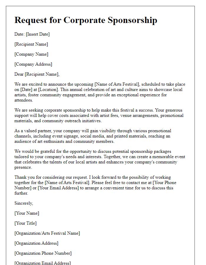 Letter template of arts festival corporate sponsorship request