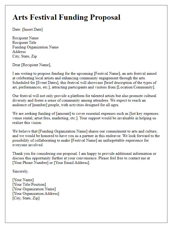 Letter template of arts festival funding proposal