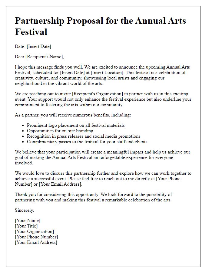 Letter template of arts festival partnership appeal