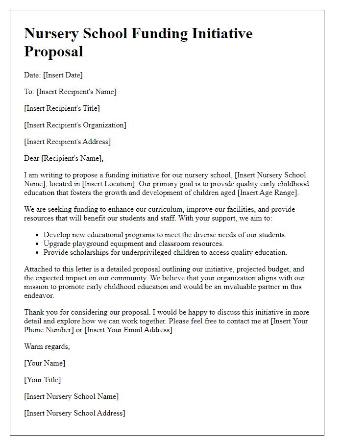 Letter template of nursery school funding initiative proposal