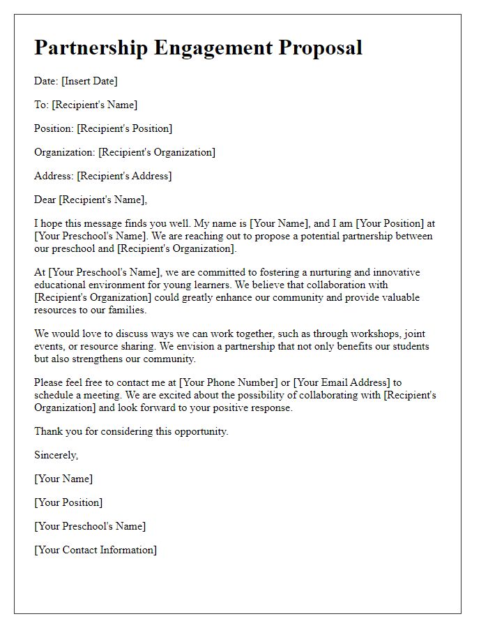 Letter template of preschool partnership engagement proposal