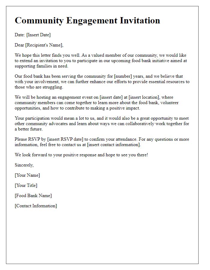 Letter template of food bank community engagement letter