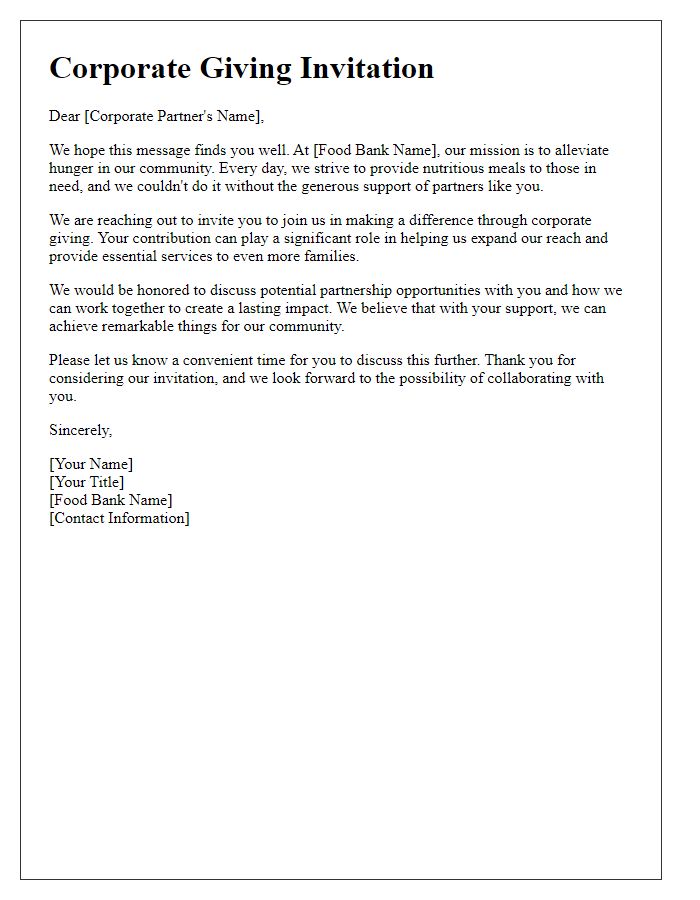 Letter template of food bank corporate giving invitation