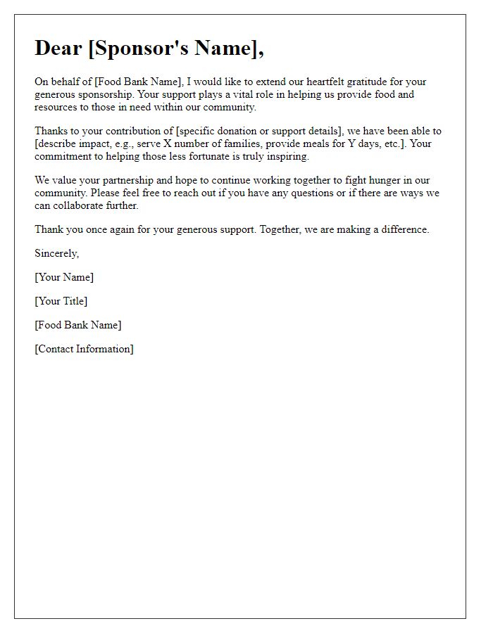 Letter template of food bank sponsorship acknowledgment