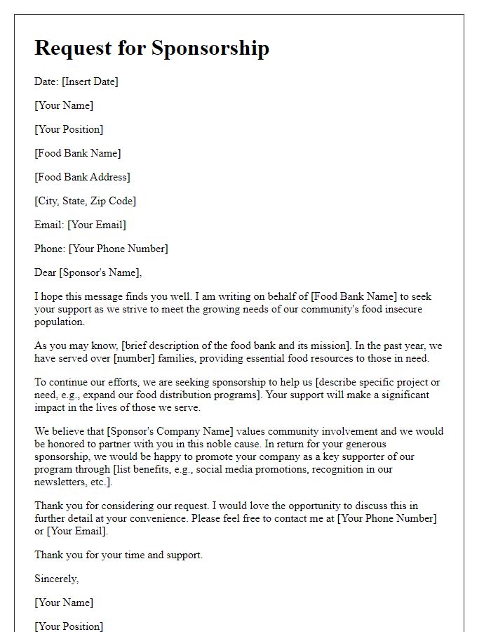 Letter template of food bank sponsorship request