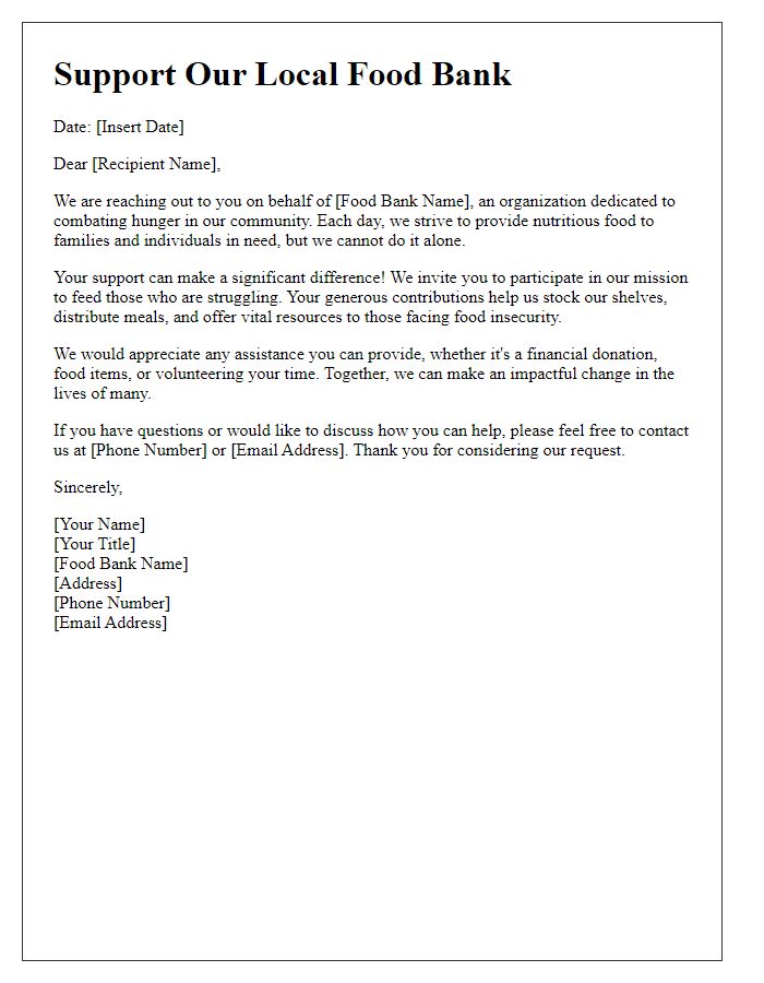 Letter template of food bank support solicitation