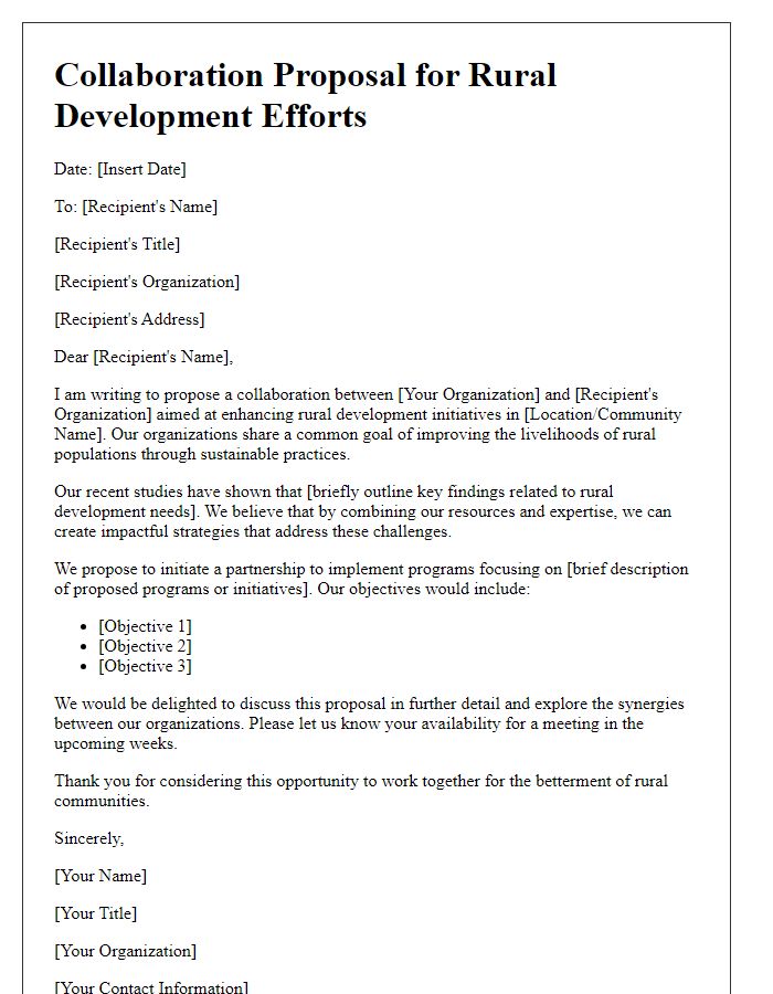 Letter template of collaboration proposal for rural development efforts