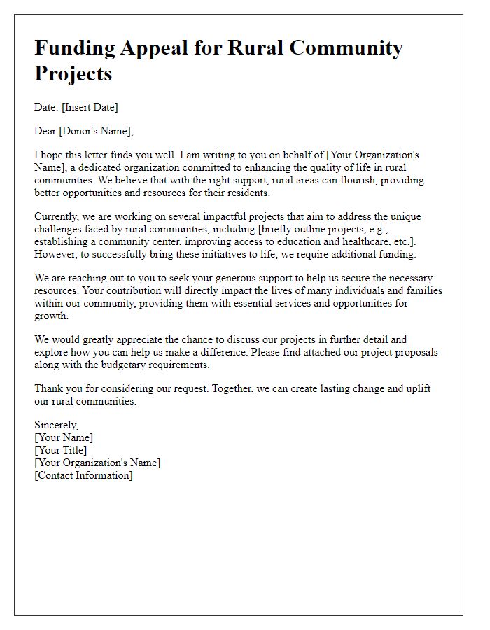 Letter template of funding appeal for rural community projects