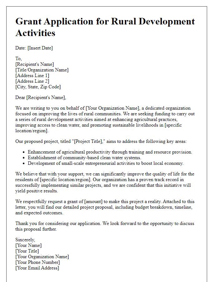 Letter template of grant application for rural development activities