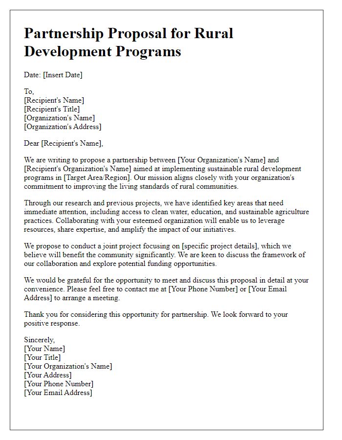 Letter template of partnership proposal for rural development programs