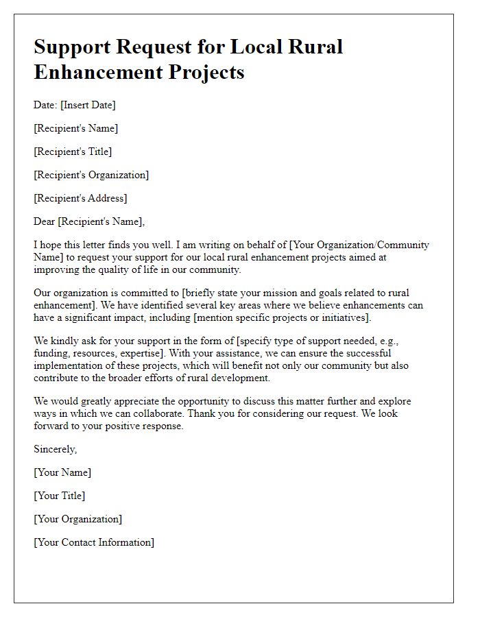 Letter template of support request for local rural enhancement projects