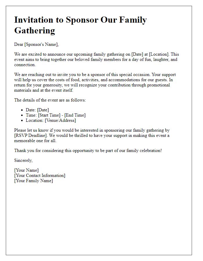 Letter template of invitation for sponsors for family gathering.