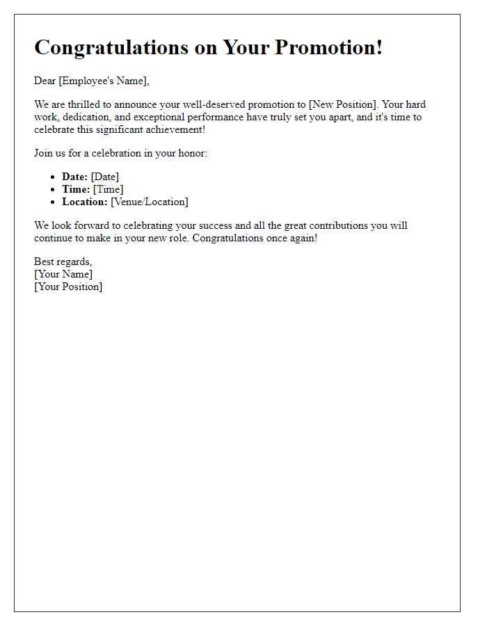 Letter template of celebration for your success in securing a promotion.