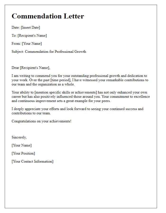 Letter template of commendation for your professional growth.