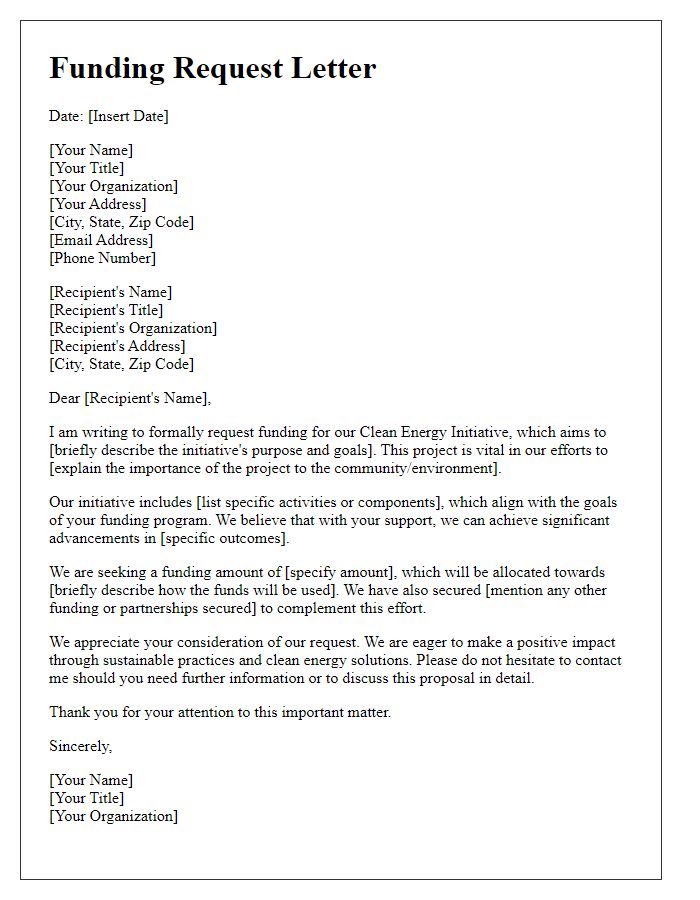 Letter template of clean energy initiative funding request