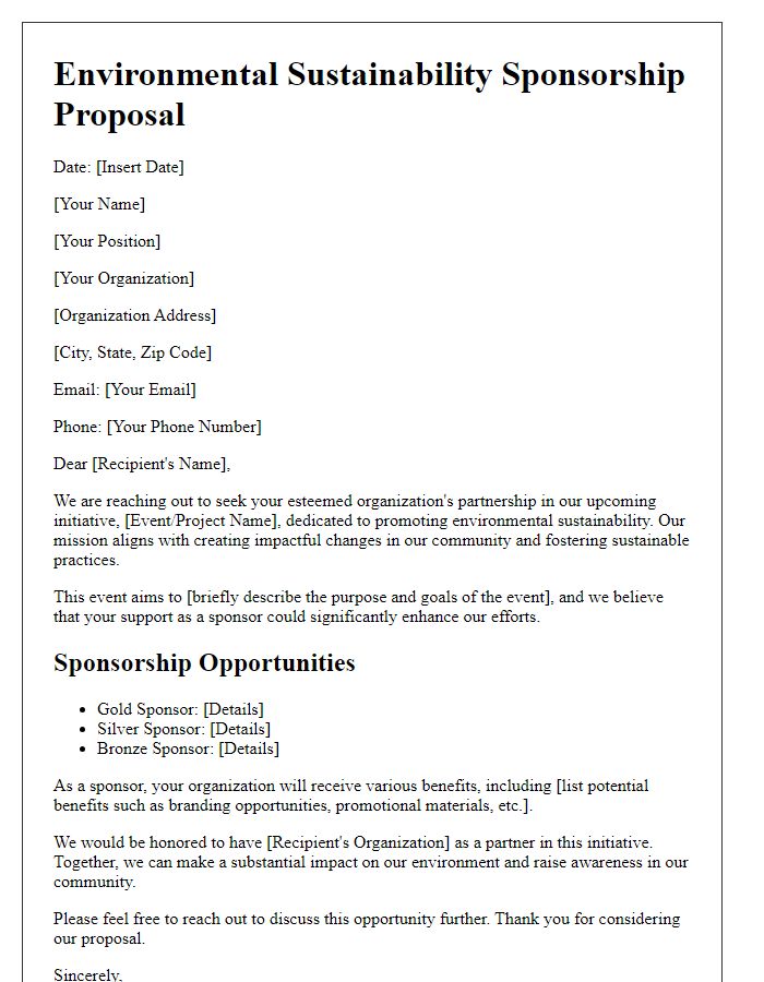 Letter template of environmental sustainability sponsorship bid