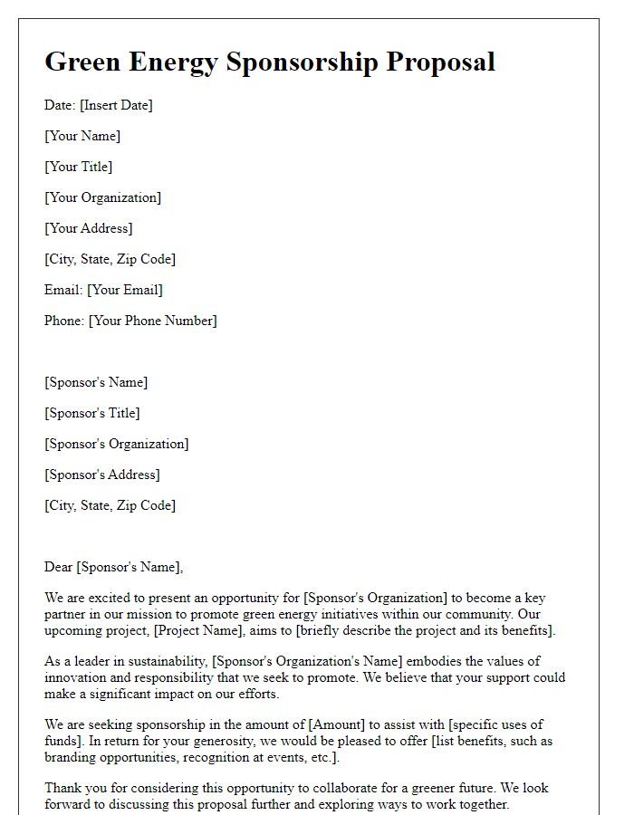 Letter template of green energy sponsorship proposal