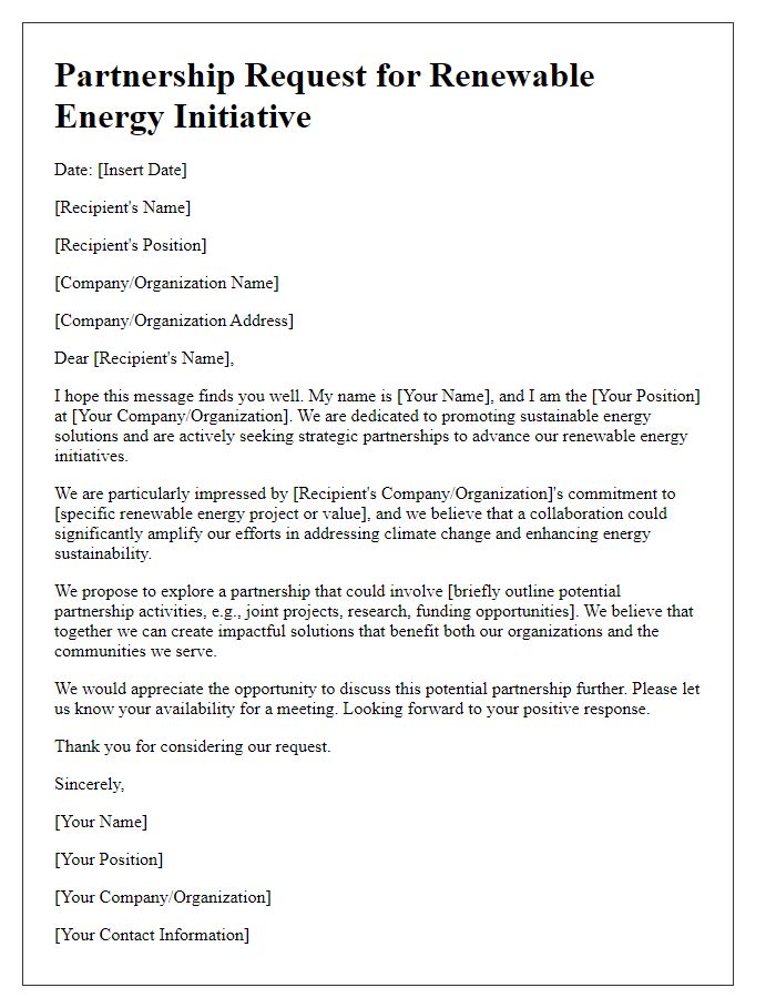 Letter template of renewable energy partnership request