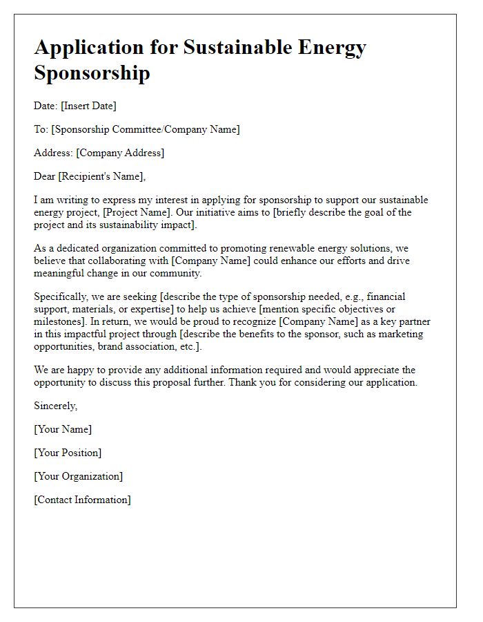 Letter template of sustainable energy sponsorship application