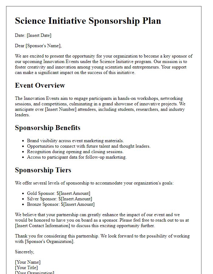 Letter template of Science Initiative Sponsorship Plan for Innovation Events