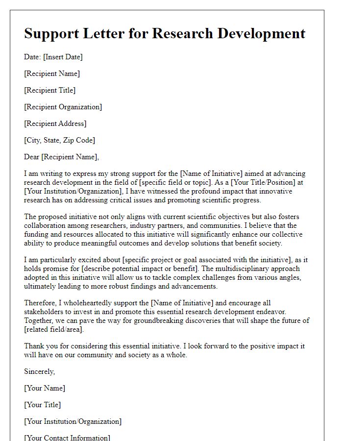 Letter template of Science Initiative Support Letter for Research Development