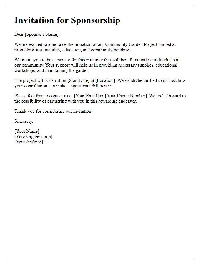 Letter template of invitation for sponsorship in community garden project.