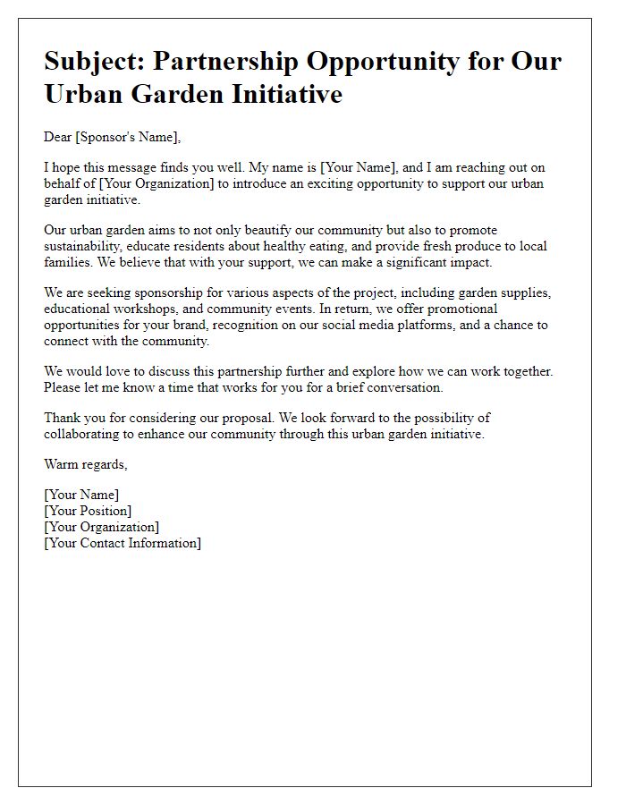 Letter template of outreach to potential sponsors for urban garden.