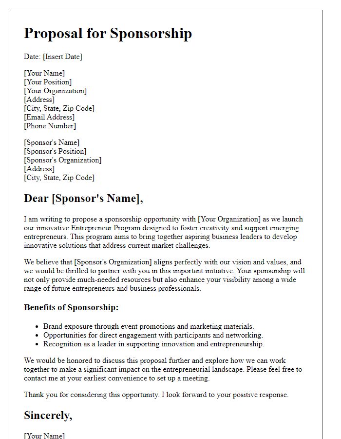 Letter template of proposal for sponsorship in innovation entrepreneur program