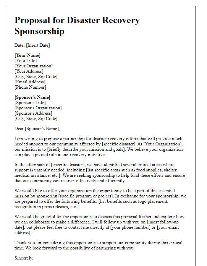 Letter template of proposal for disaster recovery sponsorship