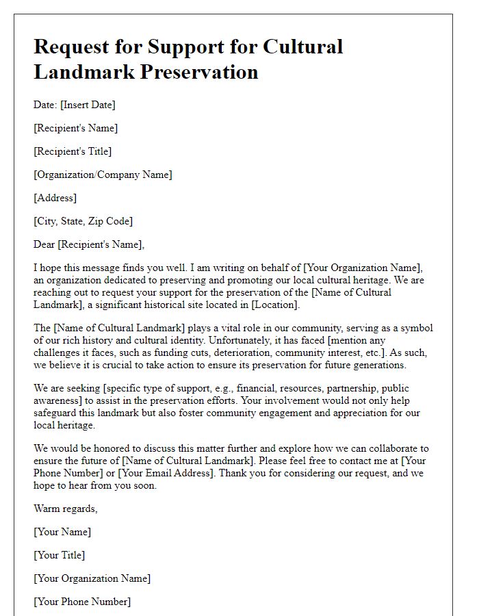 Letter template of cultural landmark support request