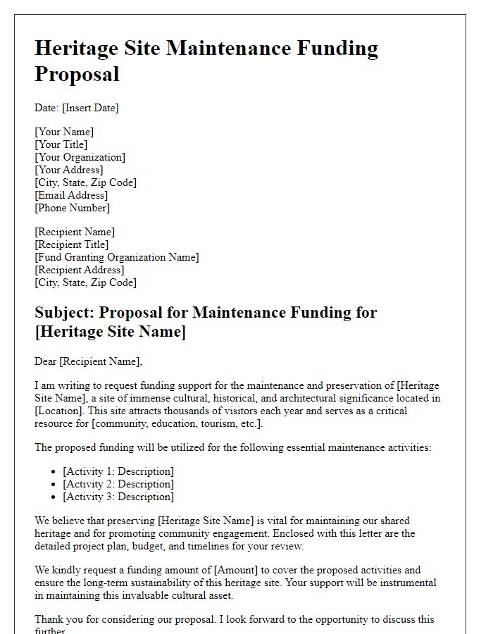 Letter template of heritage site maintenance funding proposal