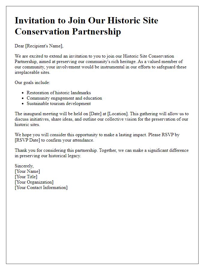 Letter template of historic site conservation partnership invitation