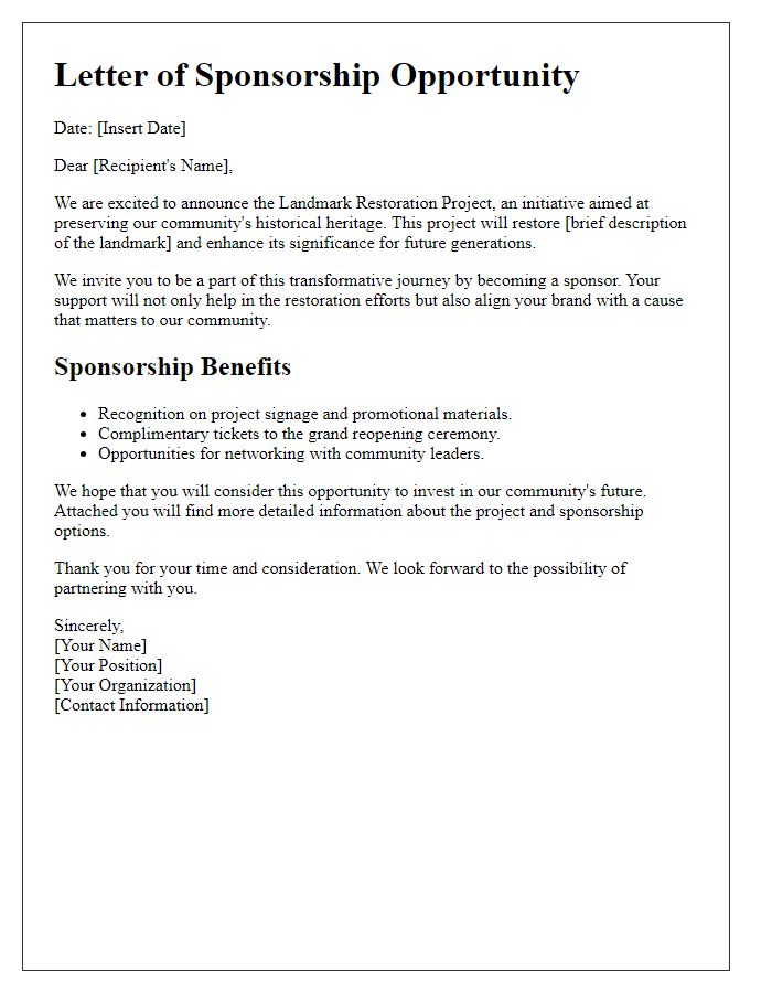 Letter template of landmark restoration project sponsorship opportunity