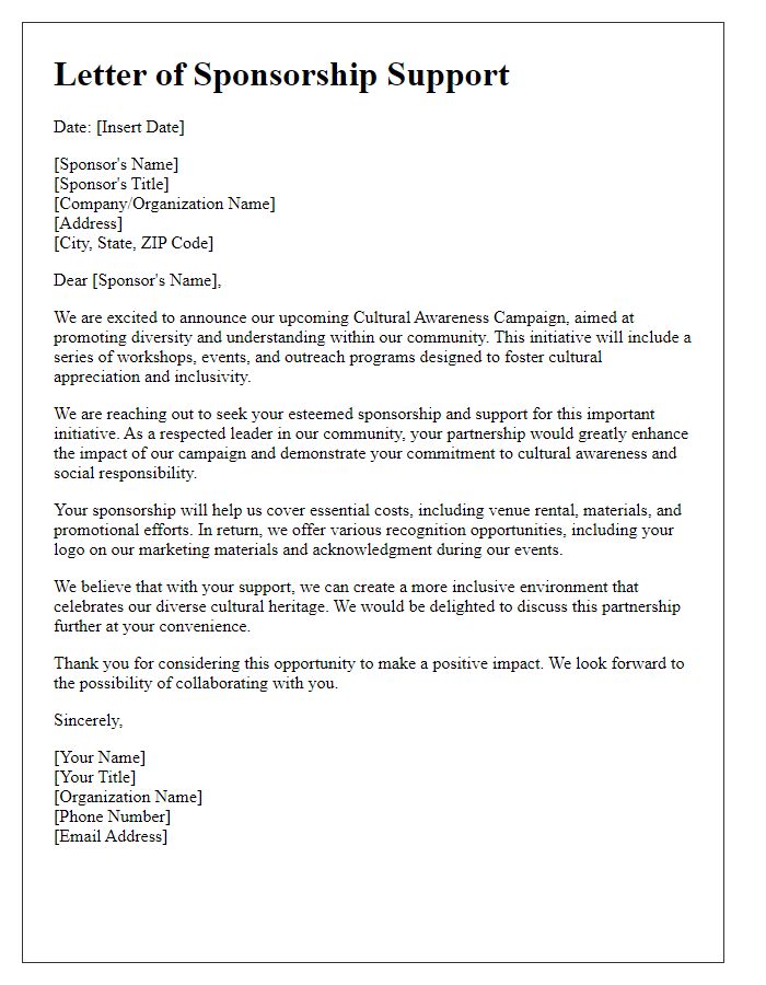 Letter template of cultural awareness campaign sponsorship support