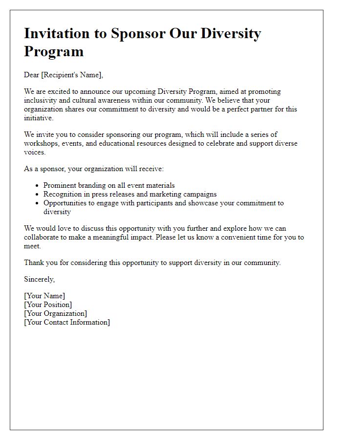 Letter template of diversity program sponsorship invitation