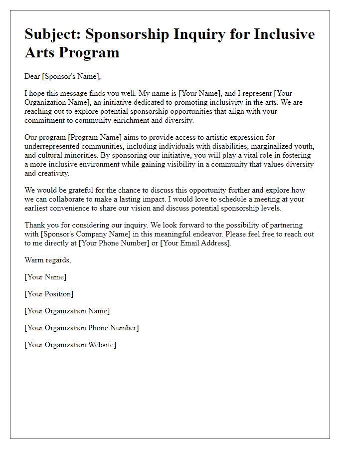 Letter template of inclusive arts sponsorship inquiry