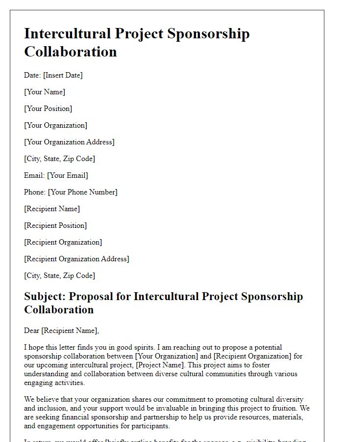 Letter template of intercultural project sponsorship collaboration